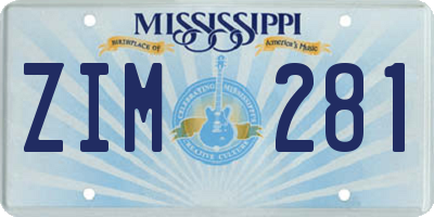 MS license plate ZIM281