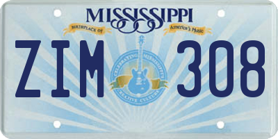 MS license plate ZIM308
