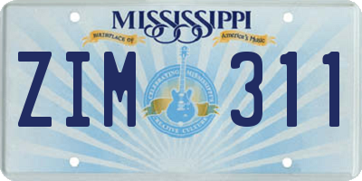 MS license plate ZIM311