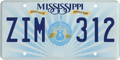 MS license plate ZIM312