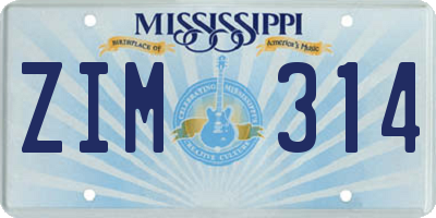MS license plate ZIM314