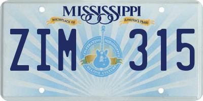 MS license plate ZIM315