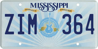 MS license plate ZIM364