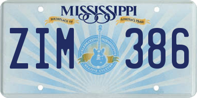 MS license plate ZIM386