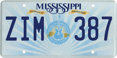 MS license plate ZIM387