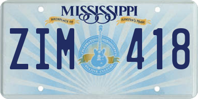 MS license plate ZIM418