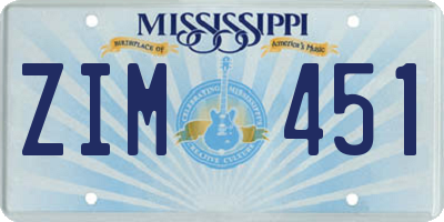 MS license plate ZIM451