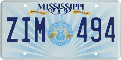 MS license plate ZIM494