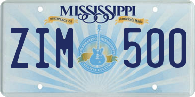 MS license plate ZIM500