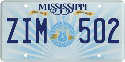 MS license plate ZIM502