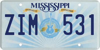 MS license plate ZIM531