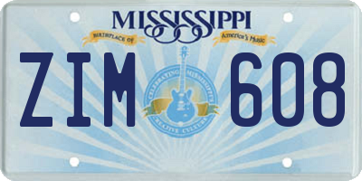MS license plate ZIM608