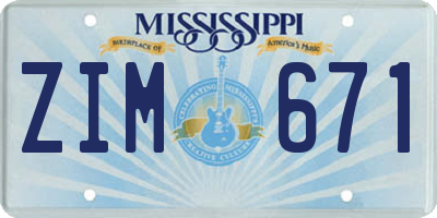 MS license plate ZIM671