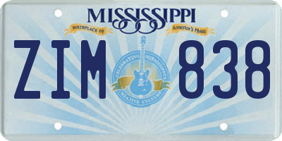 MS license plate ZIM838