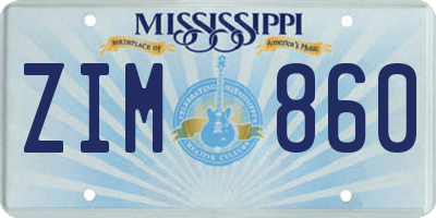 MS license plate ZIM860