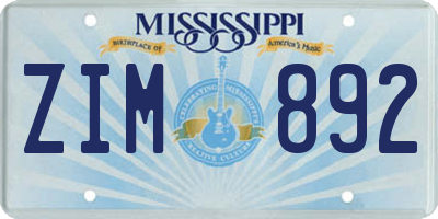 MS license plate ZIM892