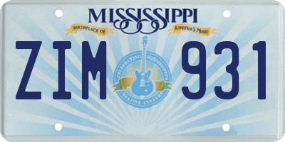 MS license plate ZIM931
