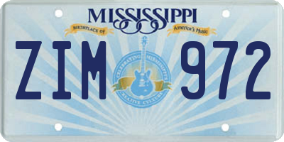 MS license plate ZIM972