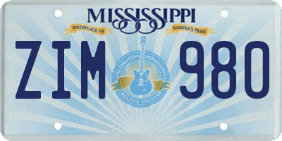 MS license plate ZIM980