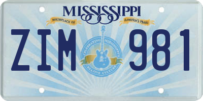 MS license plate ZIM981