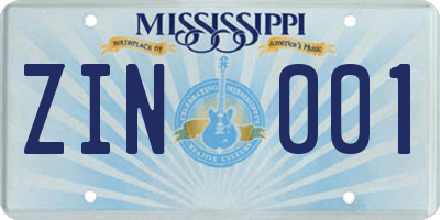 MS license plate ZIN001