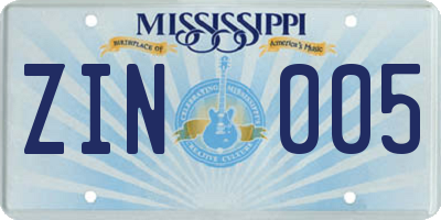 MS license plate ZIN005