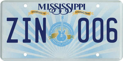 MS license plate ZIN006