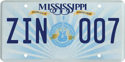 MS license plate ZIN007