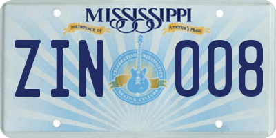 MS license plate ZIN008