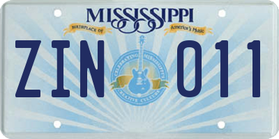 MS license plate ZIN011