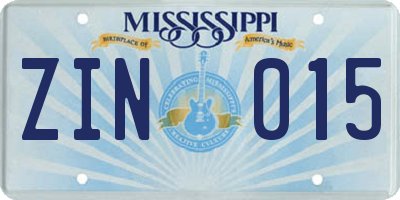 MS license plate ZIN015