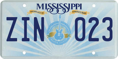 MS license plate ZIN023