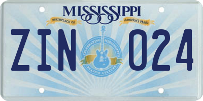 MS license plate ZIN024
