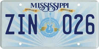 MS license plate ZIN026