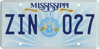 MS license plate ZIN027