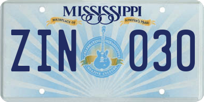 MS license plate ZIN030