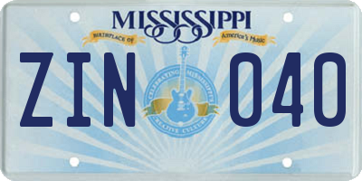 MS license plate ZIN040