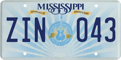 MS license plate ZIN043