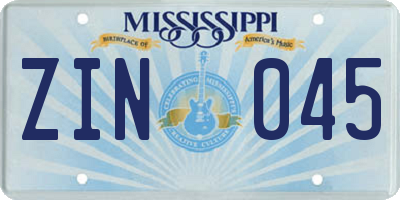 MS license plate ZIN045