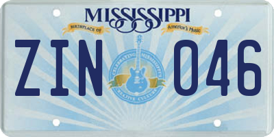 MS license plate ZIN046
