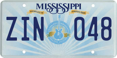 MS license plate ZIN048