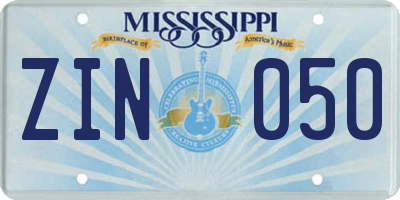 MS license plate ZIN050