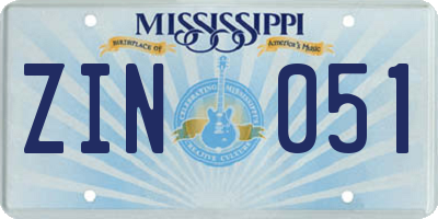 MS license plate ZIN051