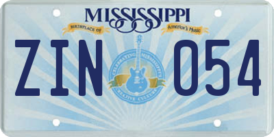 MS license plate ZIN054