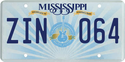 MS license plate ZIN064