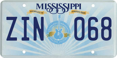 MS license plate ZIN068