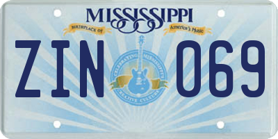 MS license plate ZIN069