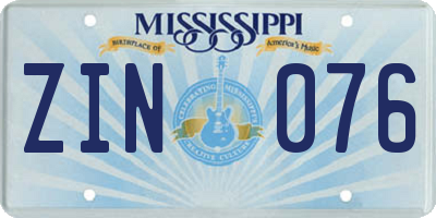 MS license plate ZIN076