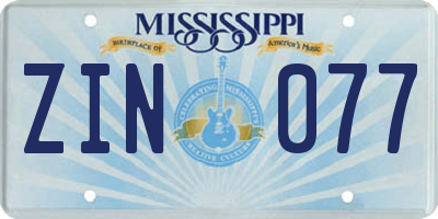 MS license plate ZIN077