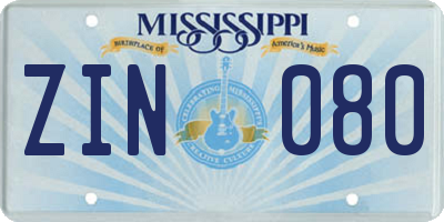 MS license plate ZIN080